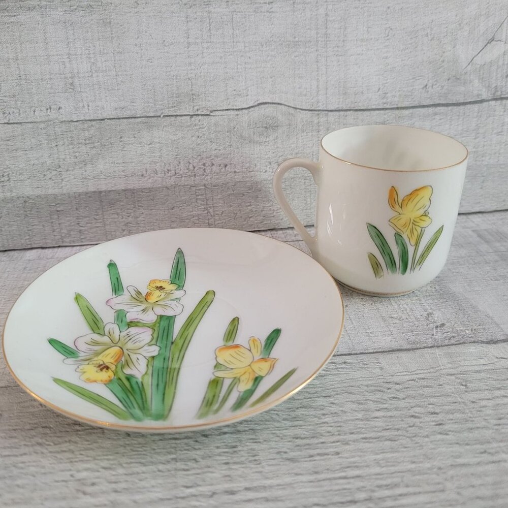 Vintage Bone China Teacup & Saucer Set With Daffodil Design By LJ